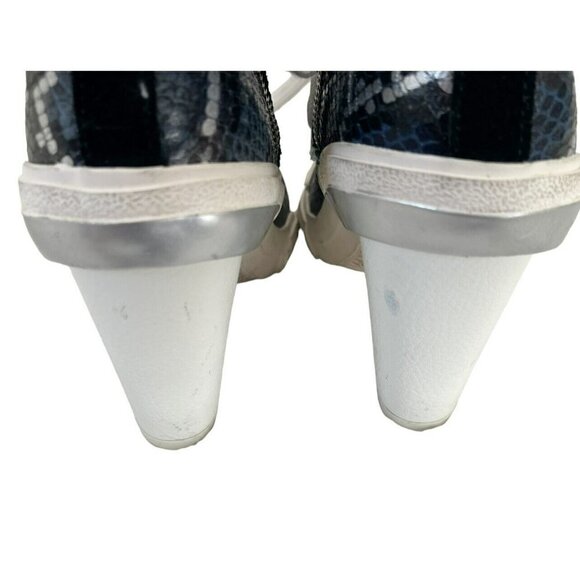 VINTAGE HAVANA Remiee Black Blue Snakeskin Embossed Leather Sneaker Bootie 5.5 - Picture 5 of 12